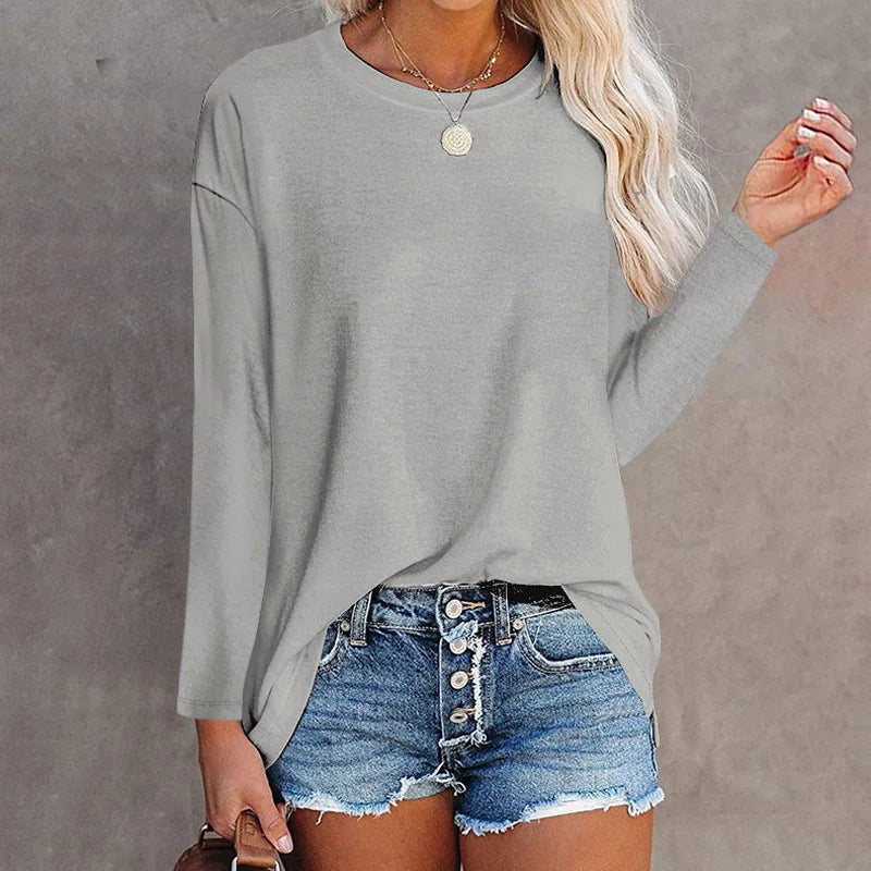 Cotton Long Sleeve O Neck Pullover - Divawearfashion