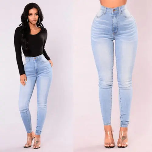 Skinny High Waist Stretch Lady Jeans - Divawearfashion