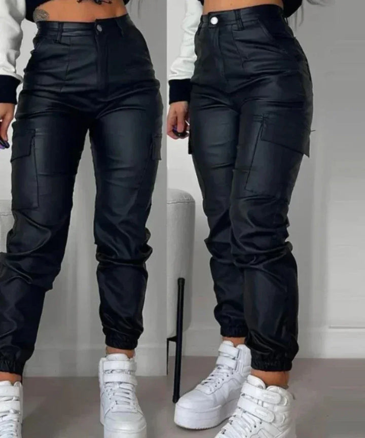 Leather High Waist Cargo Pants