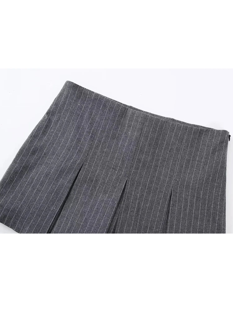 Grey Pleated High Waist Skorts - Divawearfashion