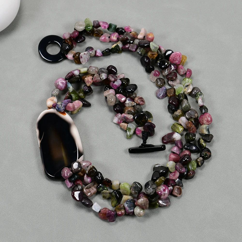 Handmade Mix Color Tourmaline Agate Necklace  - Divawearfashion