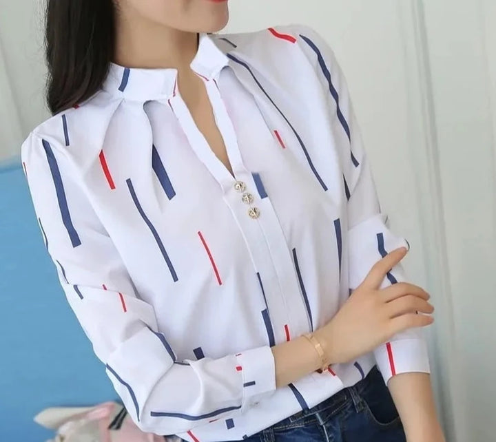 Stripe Print Casual Long Sleeve Shirt - Divawearfashion