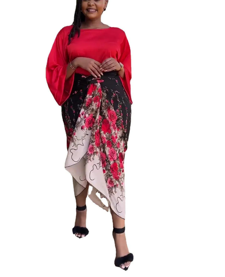 Elegant 2 PCS Print Blouse with Long Bandage Skirt Set - Divawearfashion