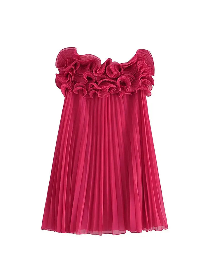 Strapless Ruffles High Waist Pleated Short Dresses 