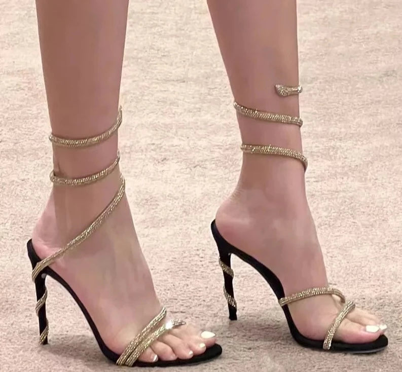 Crystal Snake Coiled Stiletto High Heels - Divawearfashion