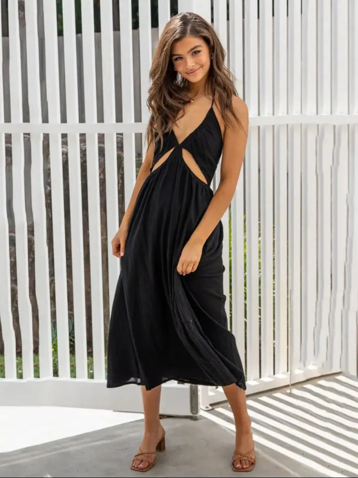 Bandage Halter Hollow Out Long Summer Dress - Divawearfashion