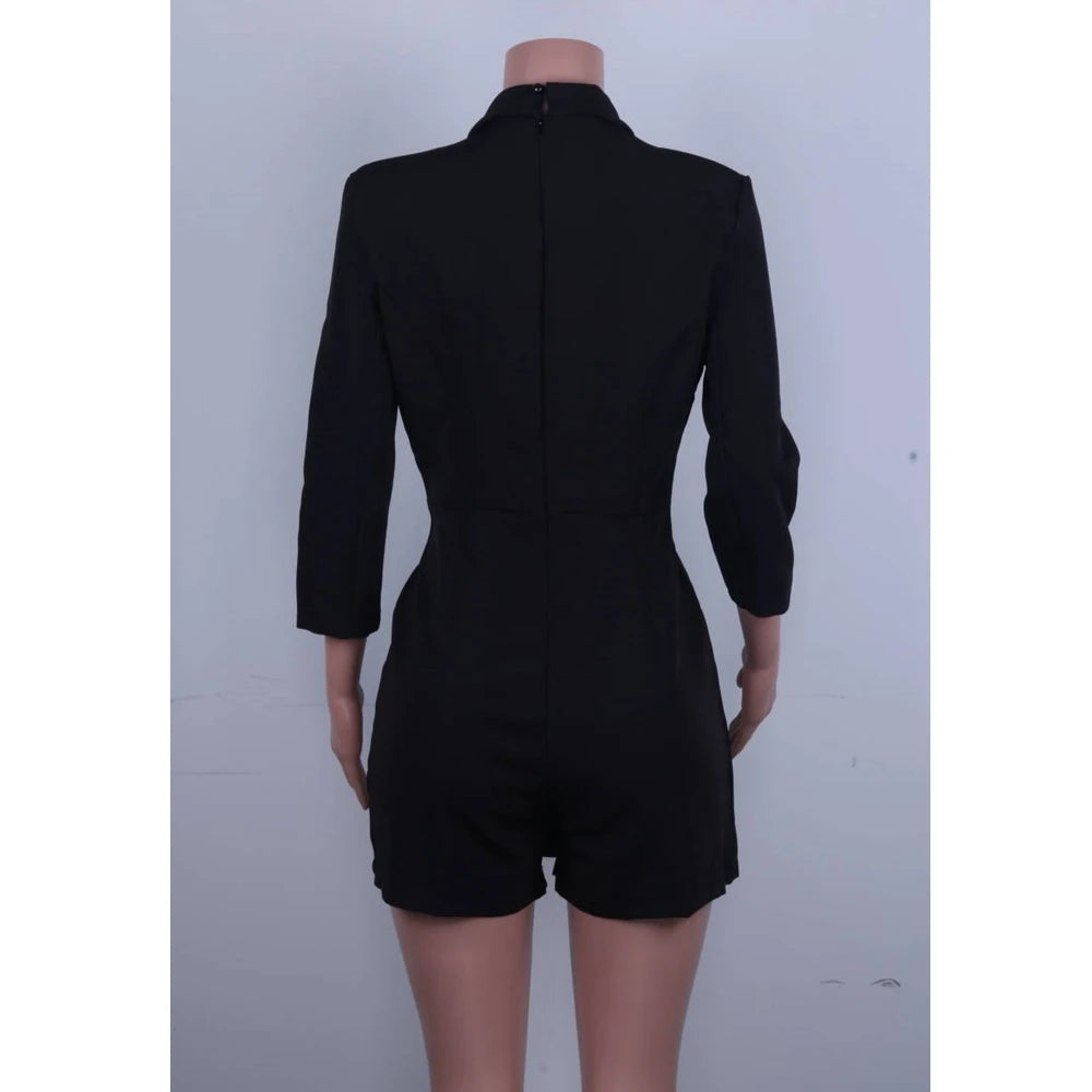 Blazer 3/4 Sleeve Lapel Solid Button Jumpsuit - Divawearfashion