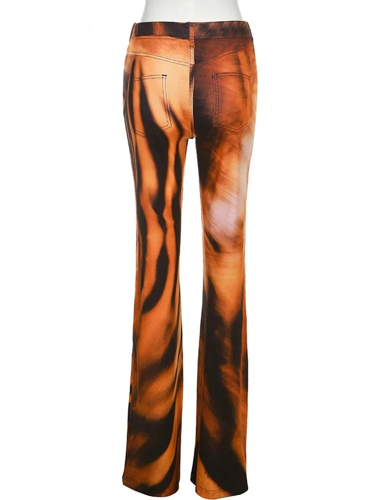 Tiger Print Flare High Waist Pants - Divawearfashion