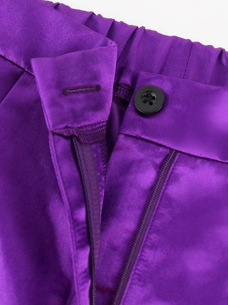 High Elastic Waist Purple Casual Capris with Pockets - Divawearfashion