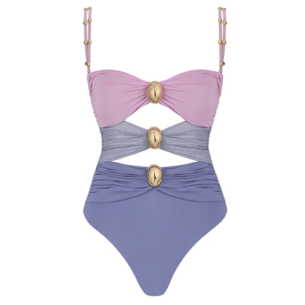 Hollow One Piece Swimsuit With Cover Up - Divawearfashion