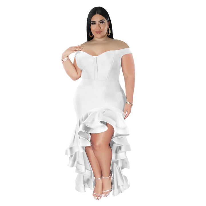 Plus Size Off Shoulder High Waist Ruffles Irregular Hem Dress