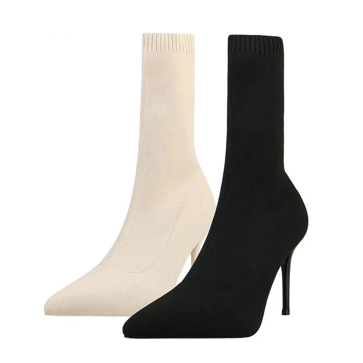 Sock Knitting Stretch High Heel Boot - Divawearfashion