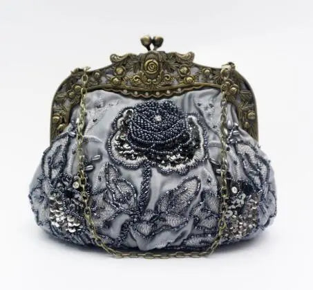 Vintage Embroidered Beaded Evening Bag  - Divawearfashion