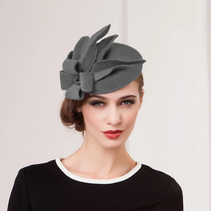 Flower Black Pillbox Fedora Wool Felt Hat - Divawearfashion