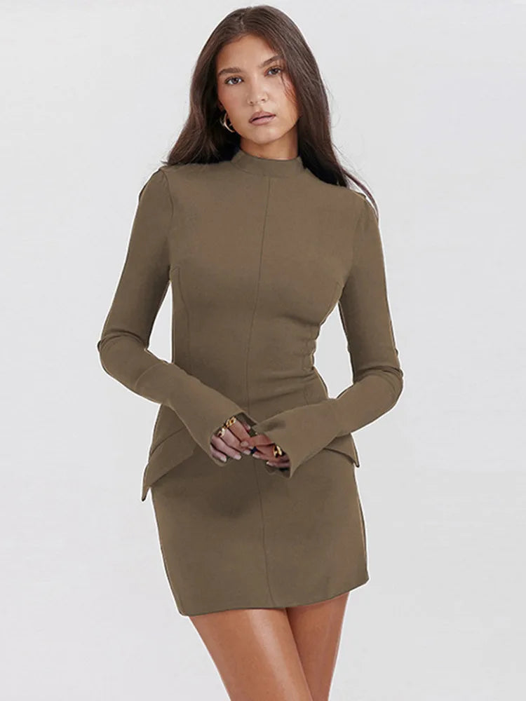 Two Pocket Bodycon Sexy Mini Dress with Long Sleeve - Divawearfashion