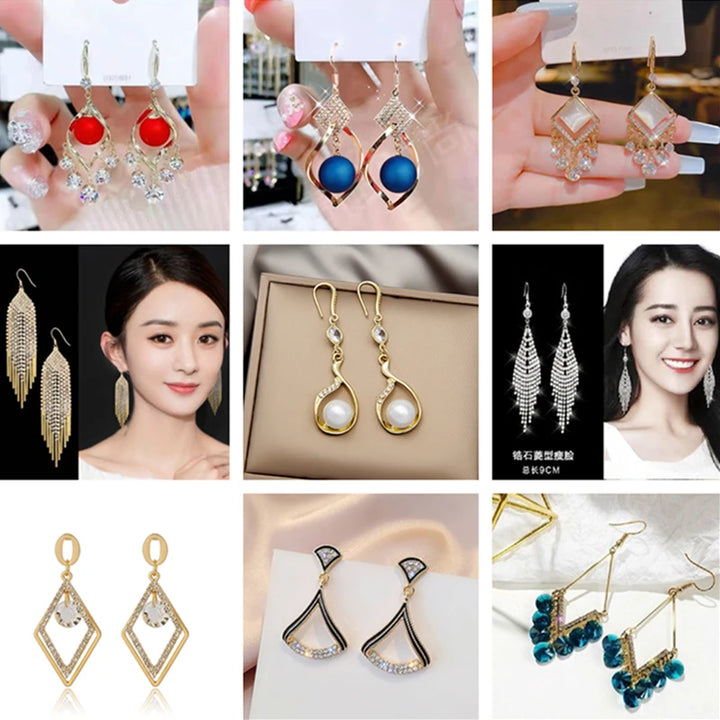 Hollow Out Triangle Marble Round Beads Leaf Earrings - Divawearfashion