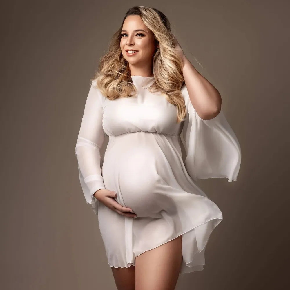 Soft Chiffon White Tulle Maternity Dress - Divawearfashion
