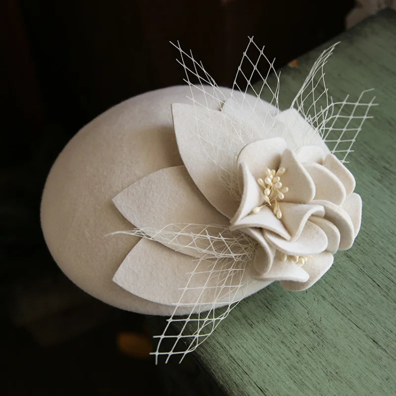 Wool Felt Pillbox Vintage Veil Fedora Hat - Divawearfashion