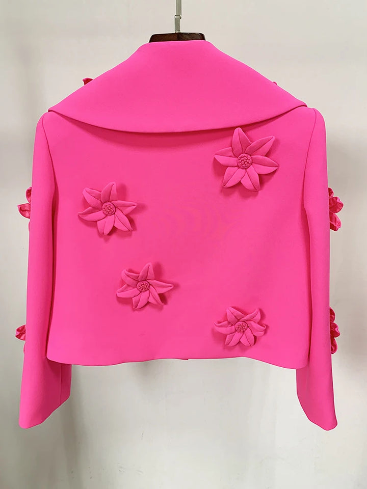 Stunning 3D Flowers Appliques Short Blazer - Divawearfashion