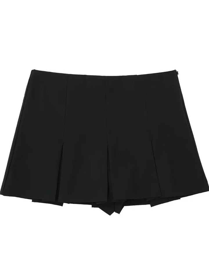 Grey Pleated High Waist Skorts - Divawearfashion