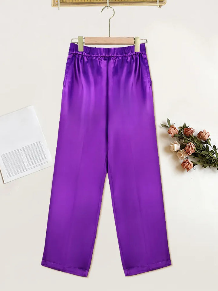 High Elastic Waist Purple Casual Capris with Pockets - Divawearfashion