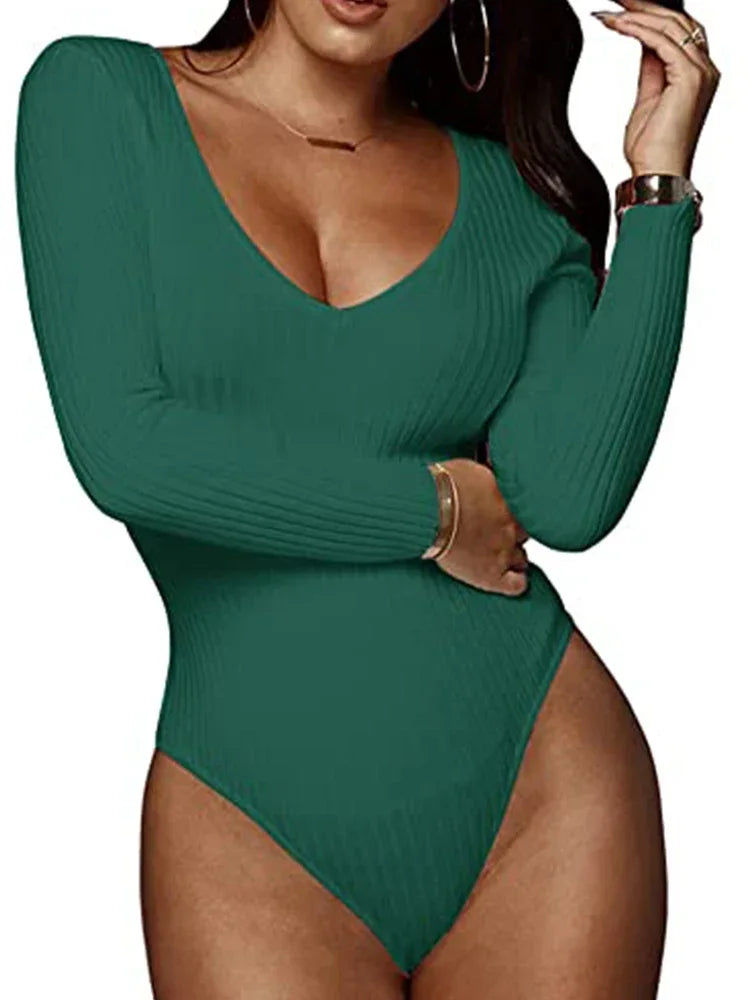 Ribbed Knitted Sexy One-Piece Bodysuit - Divawearfashion