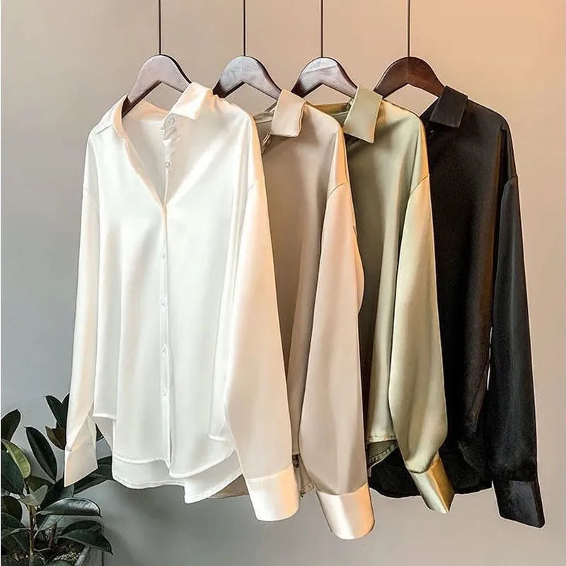 Silk Long Sleeve Dress Blouses - Divawearfashion