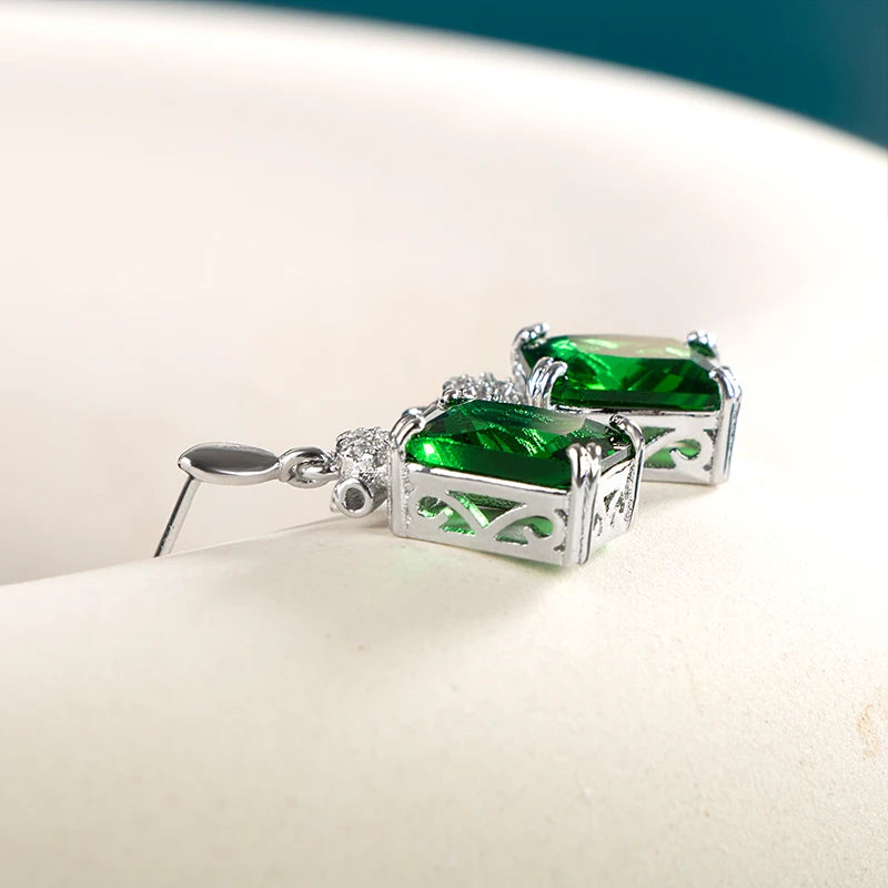 Sterling Silver with Green Emerald Gemstones Earrings - Divawearfashion