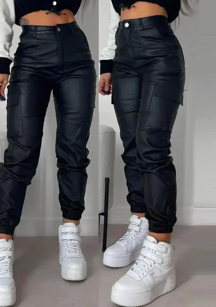 Leather High Waist Cargo Pants