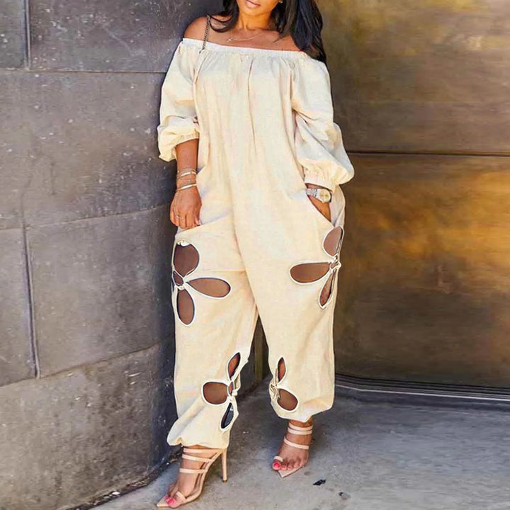 Plus Size Hollow Out One Piece Off Shoulder Jumpsuit - Divawearfashion