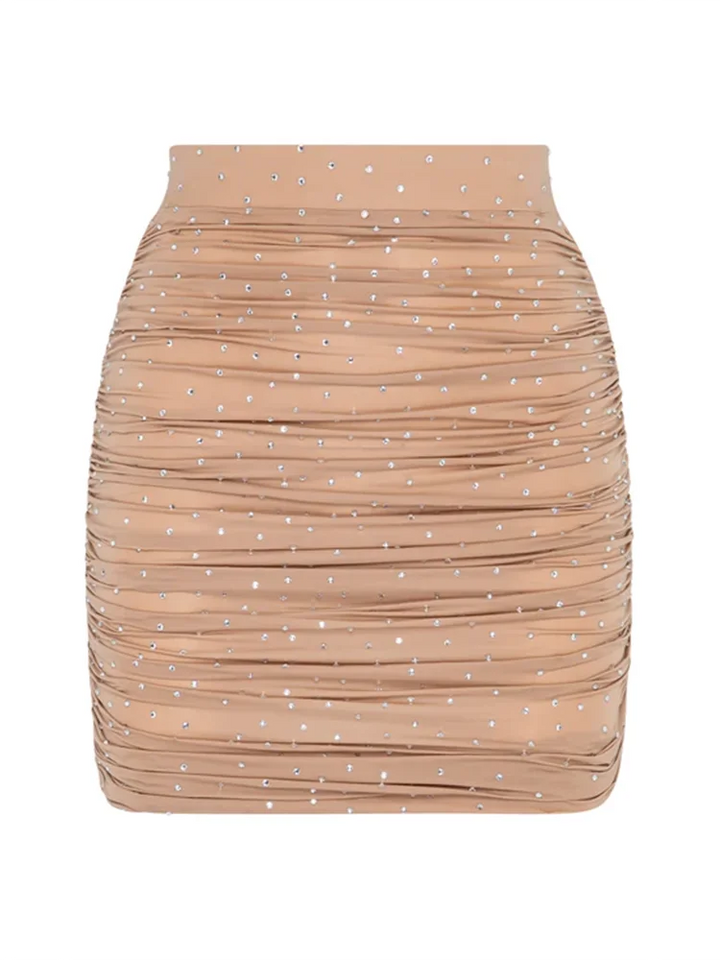 Stone Diamonds Draped Stretch Mini Skirt - Divawearfashion