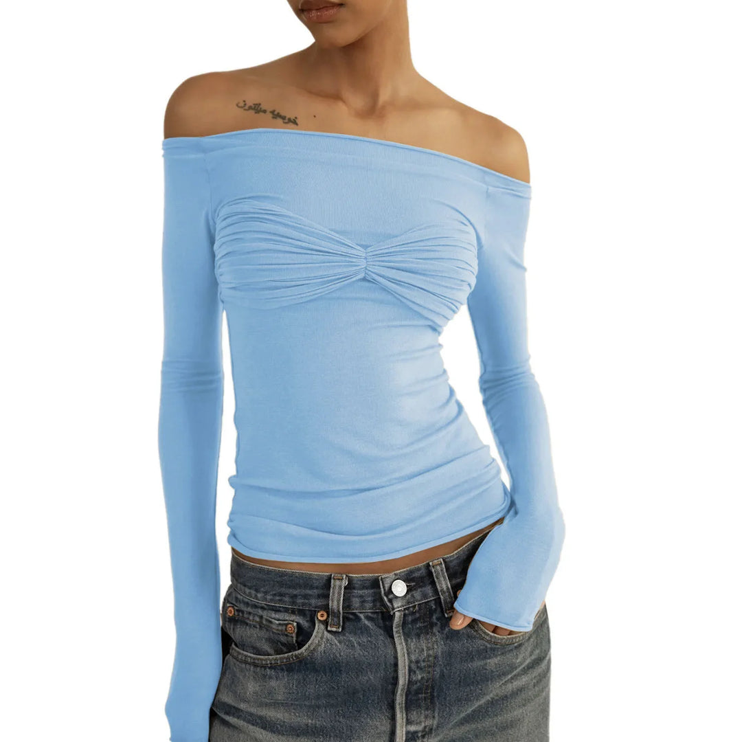 Mesh Sheer Off-Shoulder Long Sleeve Tee Shirt