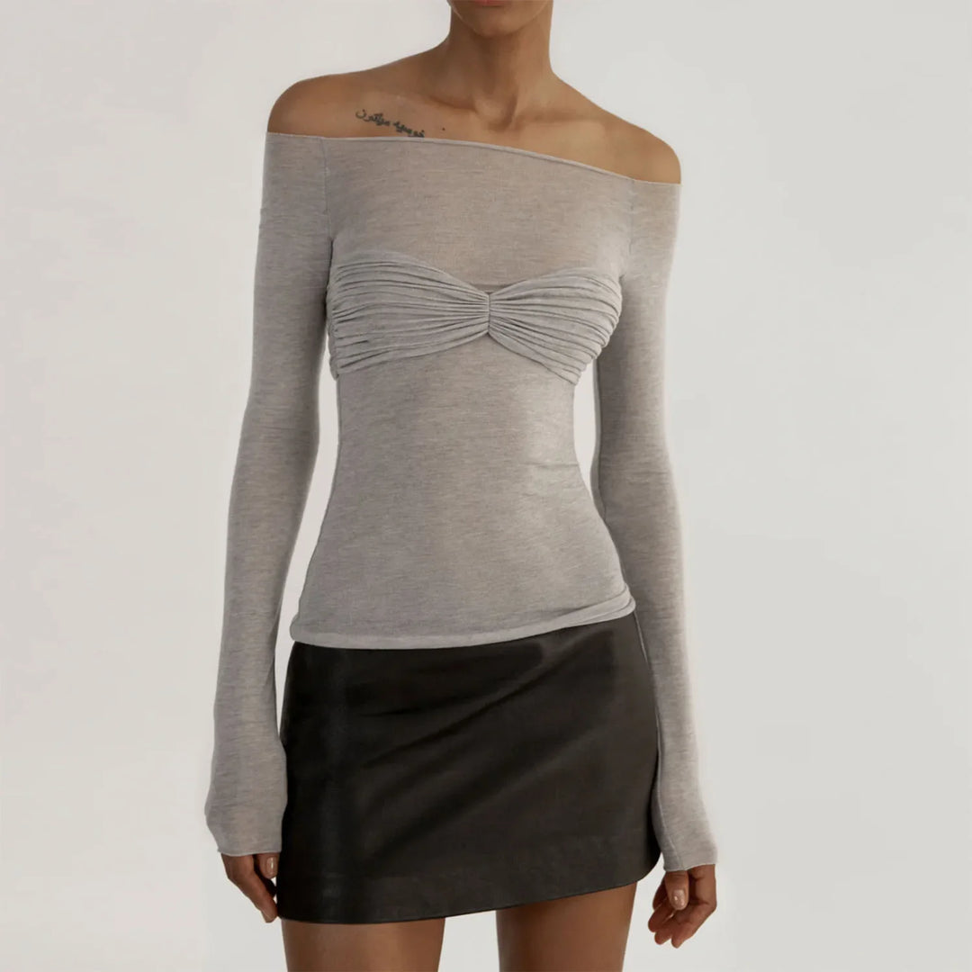 Mesh Sheer Off-Shoulder Long Sleeve Tee Shirt