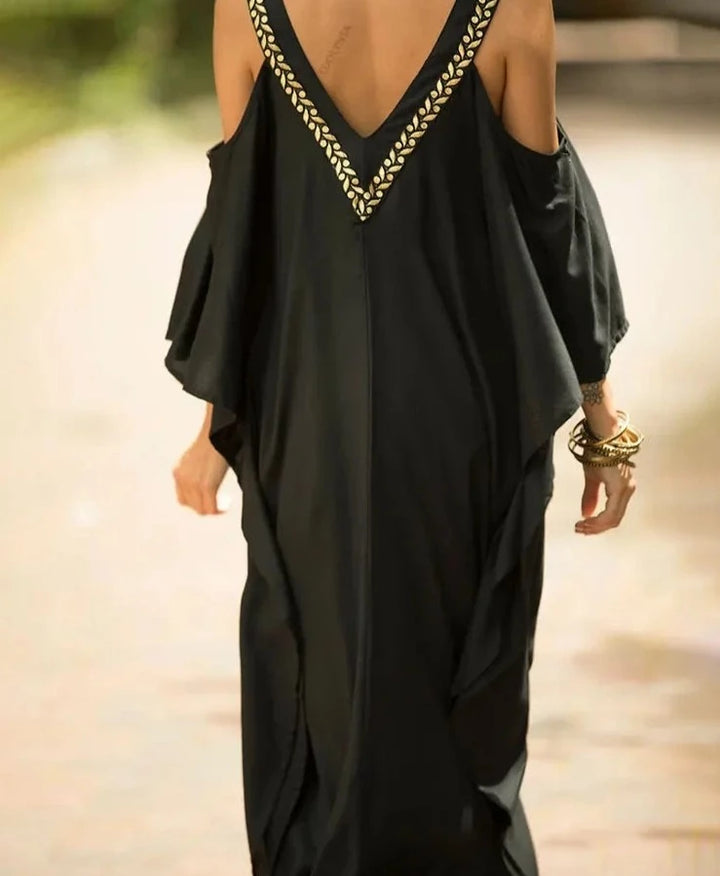 Plus Size V Neck Bats Sleeve Loose Summer Dress - Divawearfashion