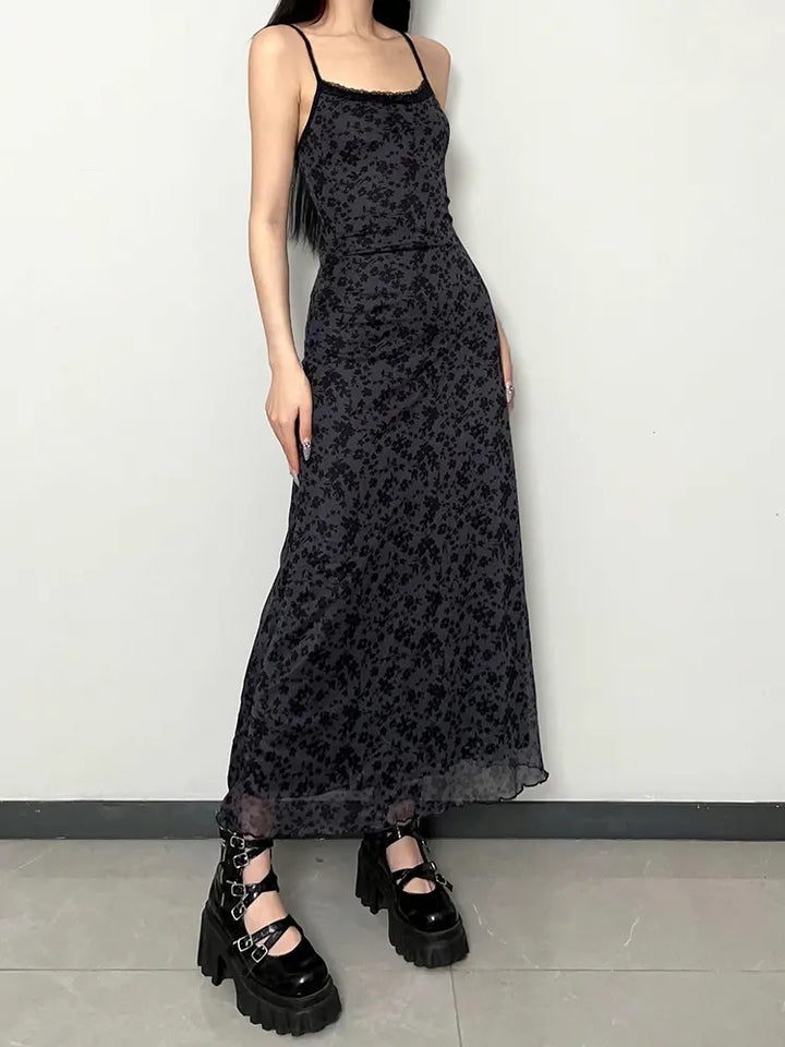 Long Grunge Streetwear Spaghetti Strap Maxi Retro Dress - Divawearfashion