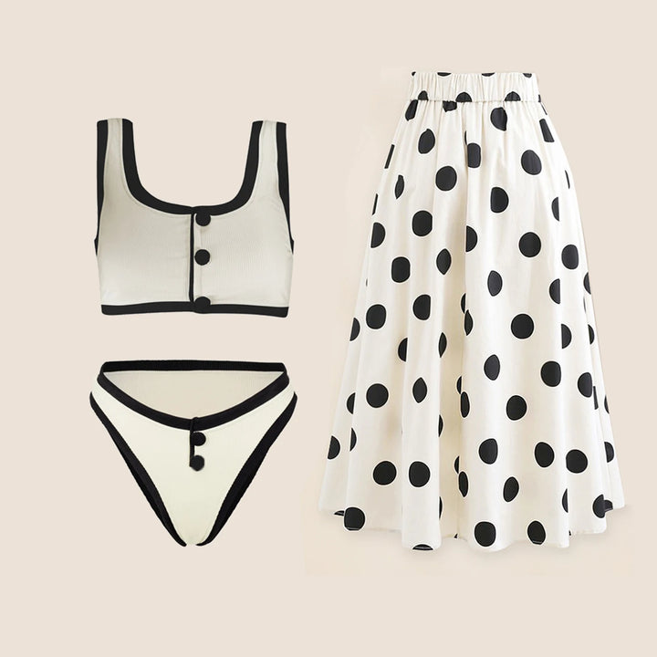 Bow Tie Black & White Retro One Piece Swimsuit with Skirt - Divawearfashion