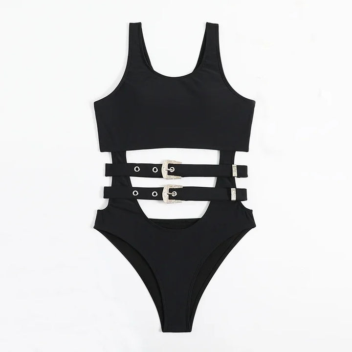 Hollow Out One Piece Buckle Swimsuit - Divawearfashion