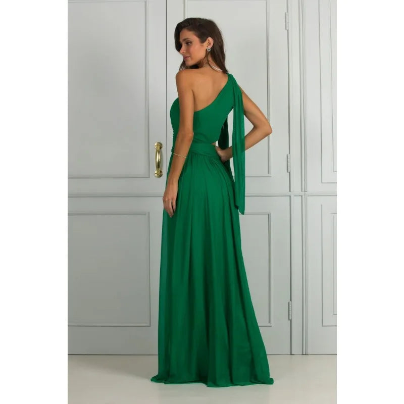 One Shoulder High Waist Floor Length Evening Dress 