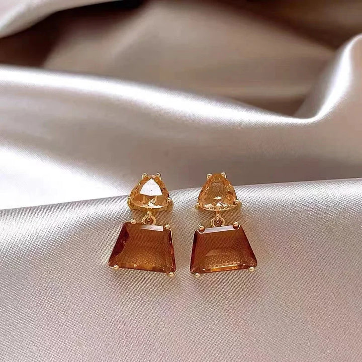 Geometric Tawny Crystal Square Dangle Earrings - Divawearfashion
