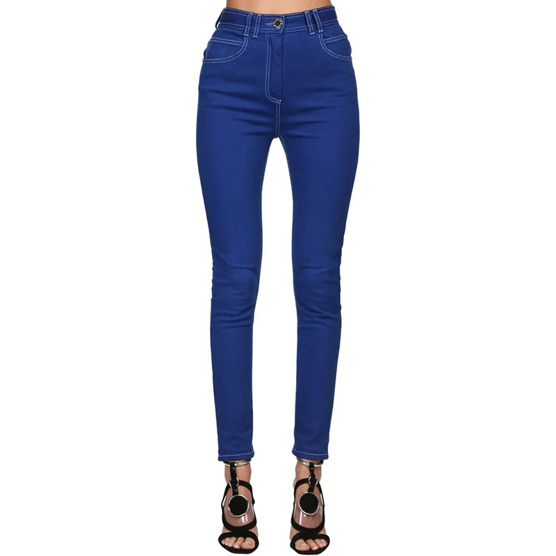 Cool Colorful Top Stitching Contrast Pencil Jeans - Divawearfashion