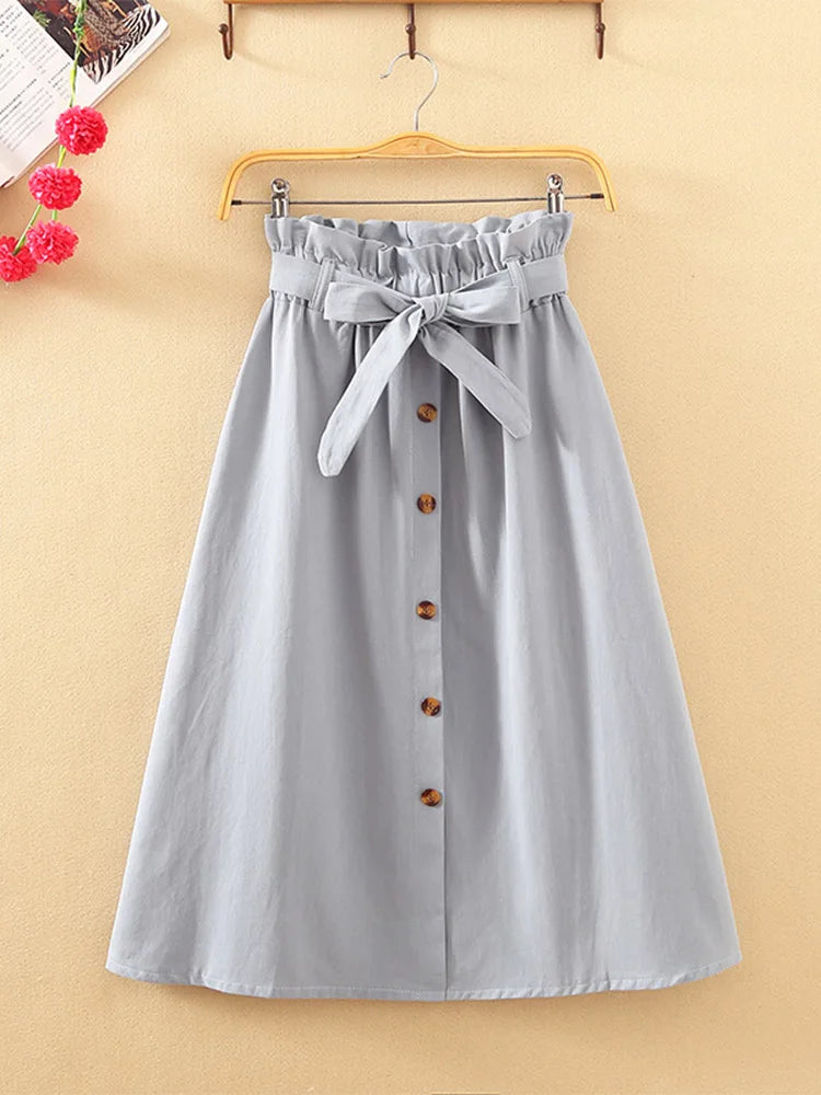Casual Button Up High Waist Pleated Skirt - Divawearfashion