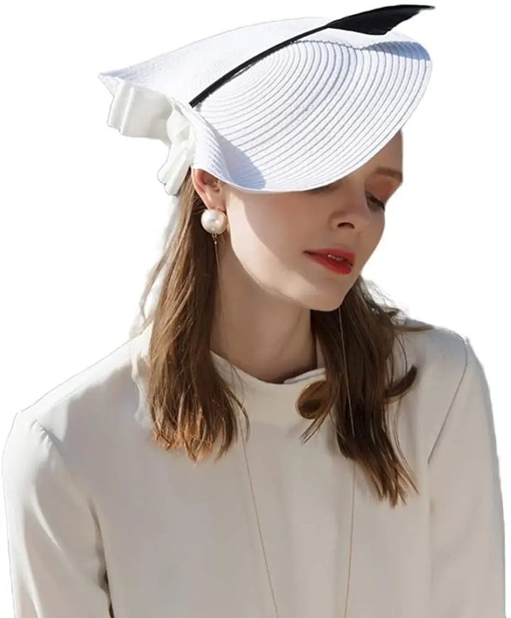 Fedora Black/White Feather Striped Pillbox Hat - Divawearfashion