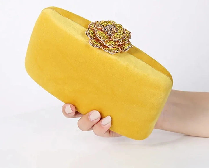 Velvet Clutch with Diamond Flower Lock - Divawearfashion