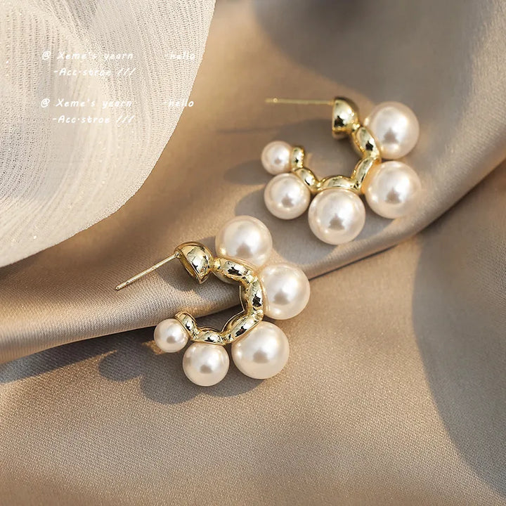 Metal Inlaid Pearl Earrings