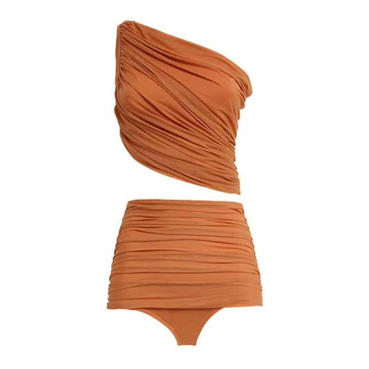 One Shoulder Bikini Set With Cover Up - Divawearfashion