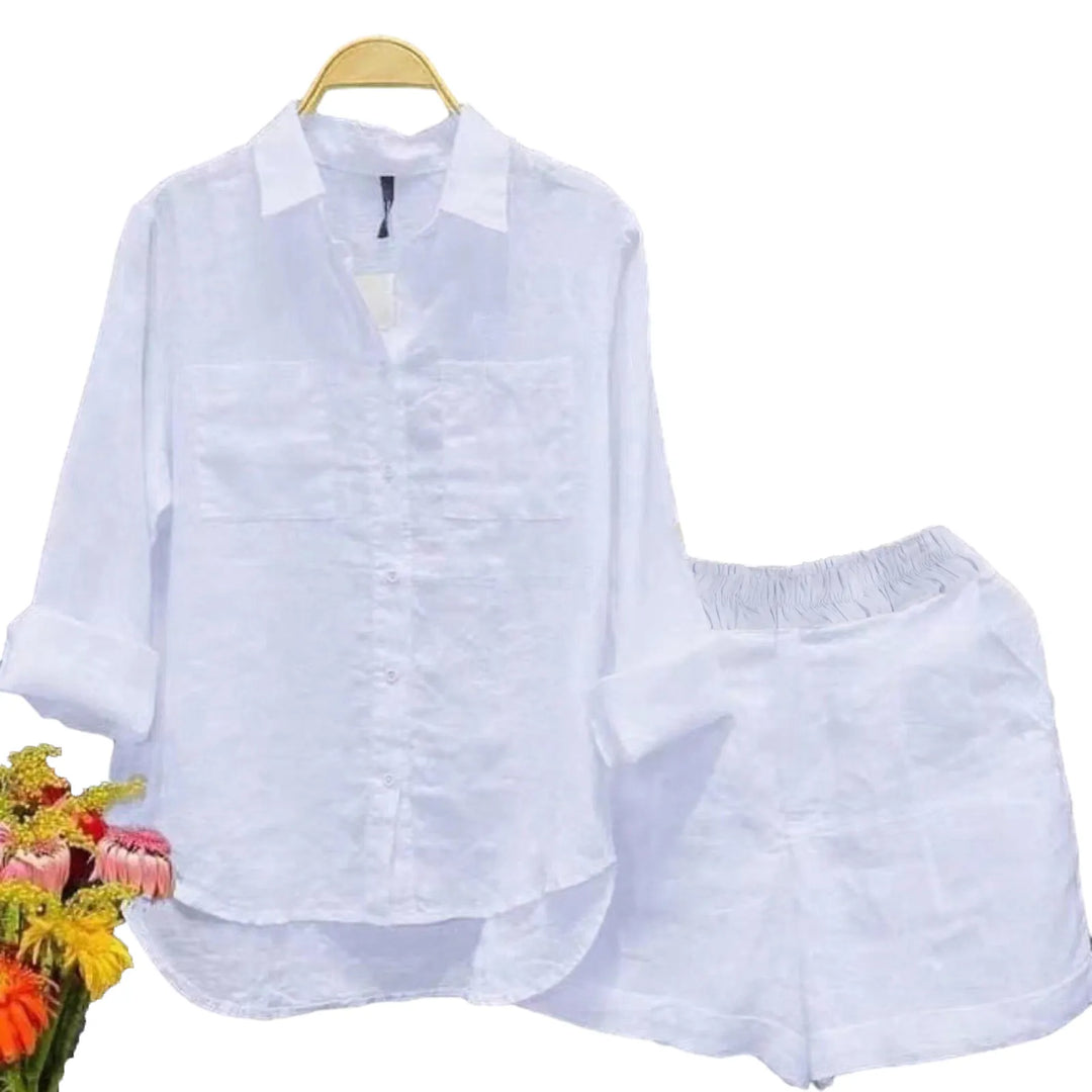 2 PC Long Sleeve Lapel Shirts And High Waist Pants Sets - Divawearfashion