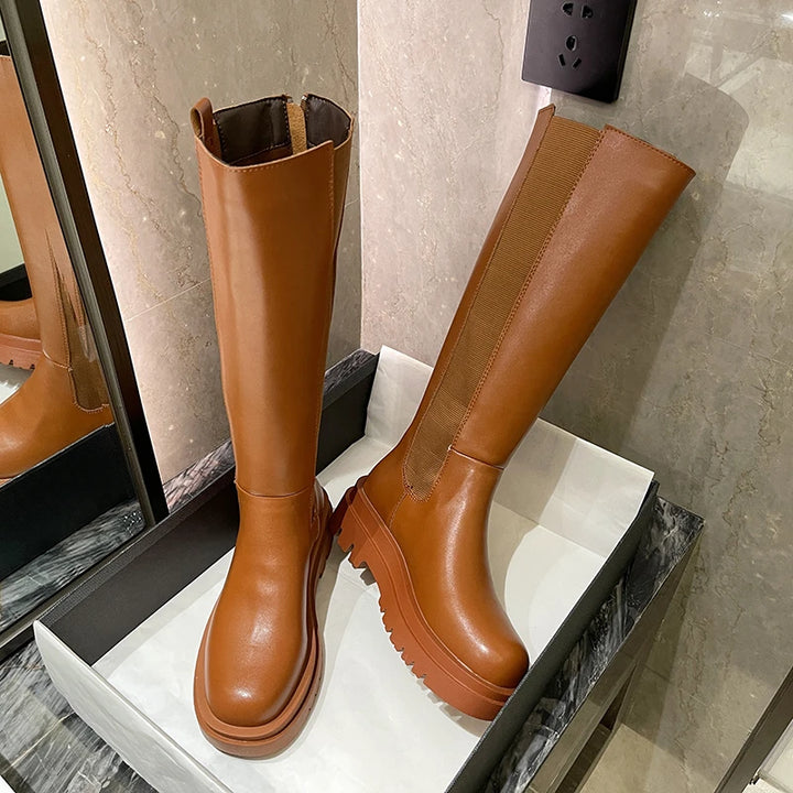 Knee High Soft Leather with Zipper Boots - Divawearfashion