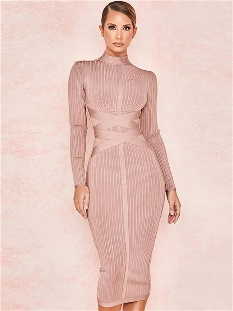 Criss Cross Long Sleeves Bodycon Dress - Divawearfashion