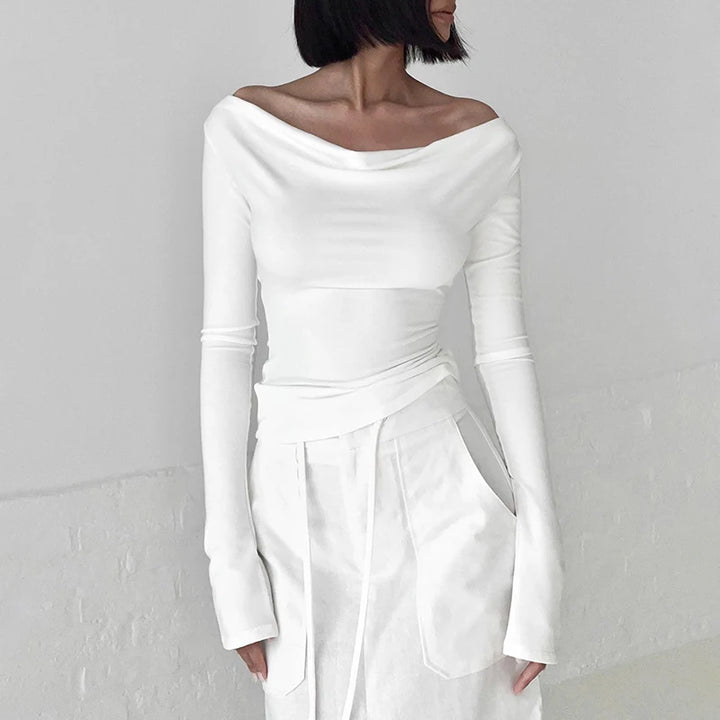 Asymmetric Ruched Off The Shoulder Top - Divawearfashion