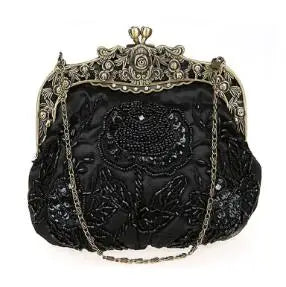 Vintage Embroidered Beaded Evening Bag  - Divawearfashion